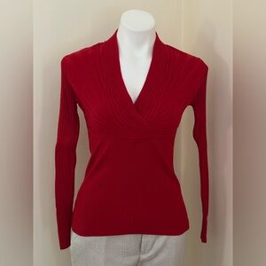INC Vibrant Red  V-Neck Crossover Ribbed & Subtle Pull Over Sweater Sz M